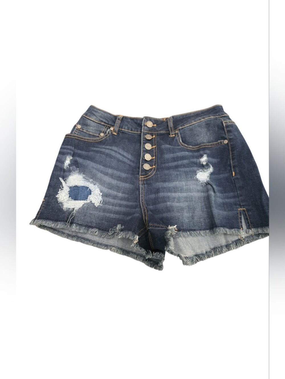 High-Rise Distressed Dark Blue Denim Shorts Size 11